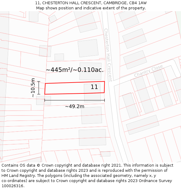 11, CHESTERTON HALL CRESCENT, CAMBRIDGE, CB4 1AW: Plot and title map