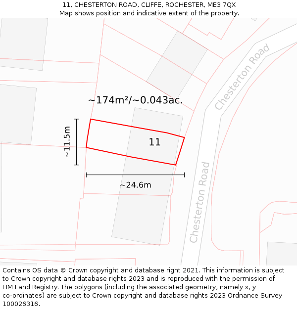 11, CHESTERTON ROAD, CLIFFE, ROCHESTER, ME3 7QX: Plot and title map