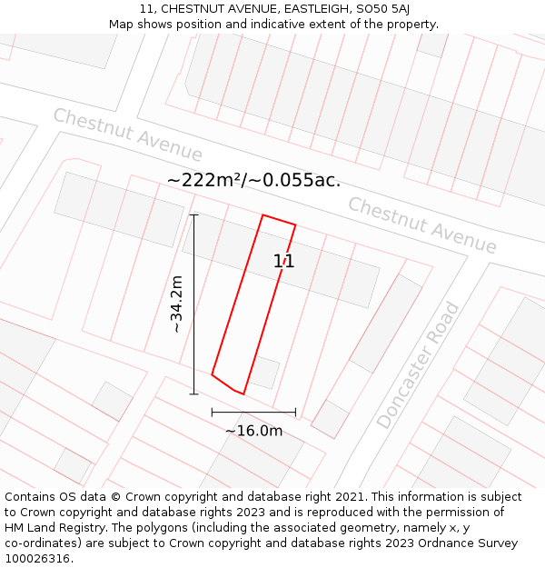 11, CHESTNUT AVENUE, EASTLEIGH, SO50 5AJ: Plot and title map