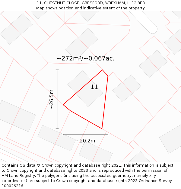 11, CHESTNUT CLOSE, GRESFORD, WREXHAM, LL12 8ER: Plot and title map