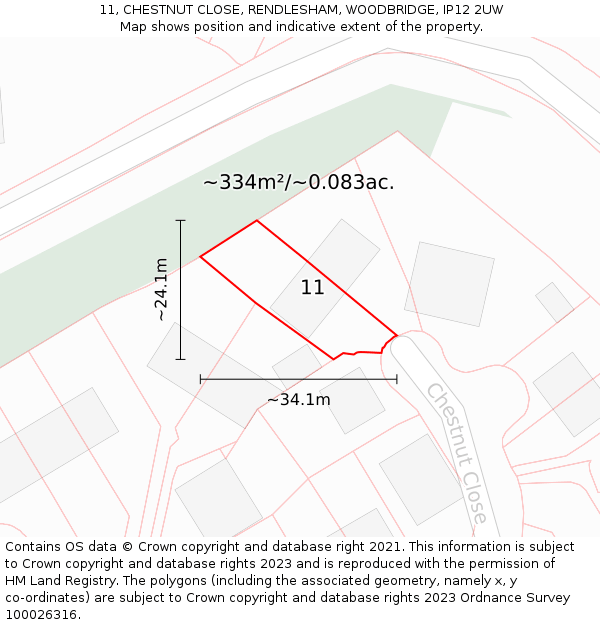11, CHESTNUT CLOSE, RENDLESHAM, WOODBRIDGE, IP12 2UW: Plot and title map