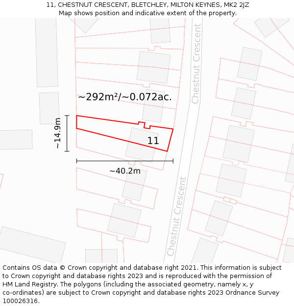 11, CHESTNUT CRESCENT, BLETCHLEY, MILTON KEYNES, MK2 2JZ: Plot and title map