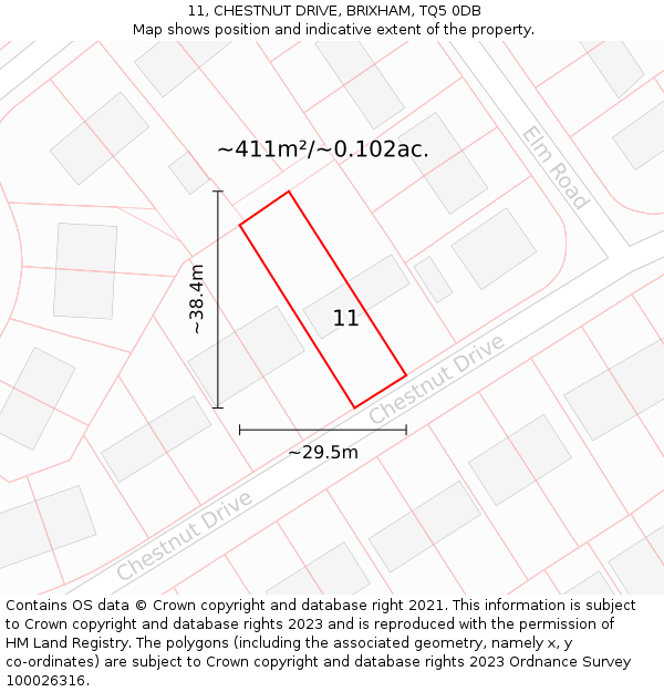11, CHESTNUT DRIVE, BRIXHAM, TQ5 0DB: Plot and title map