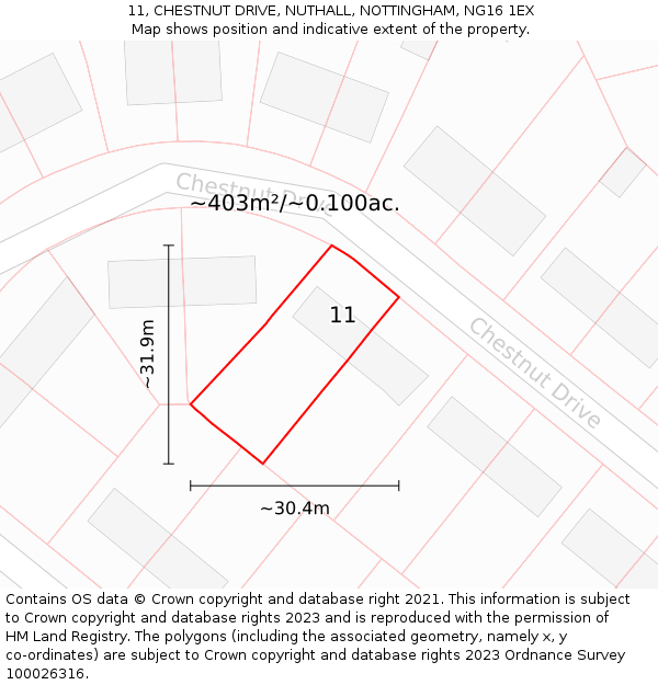 11, CHESTNUT DRIVE, NUTHALL, NOTTINGHAM, NG16 1EX: Plot and title map