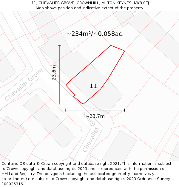 11, CHEVALIER GROVE, CROWNHILL, MILTON KEYNES, MK8 0EJ: Plot and title map