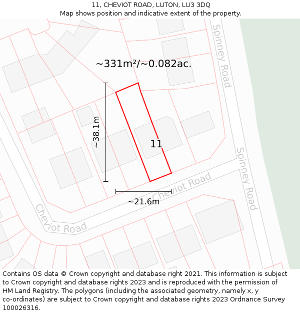 11, CHEVIOT ROAD, LUTON, LU3 3DQ: Plot and title map