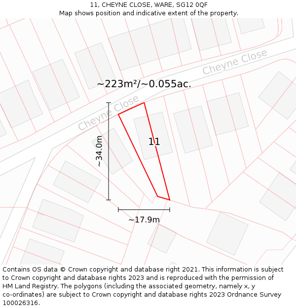 11, CHEYNE CLOSE, WARE, SG12 0QF: Plot and title map