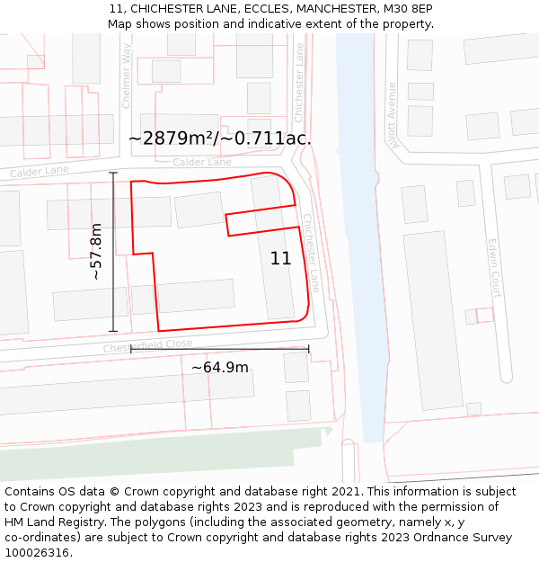 11, CHICHESTER LANE, ECCLES, MANCHESTER, M30 8EP: Plot and title map
