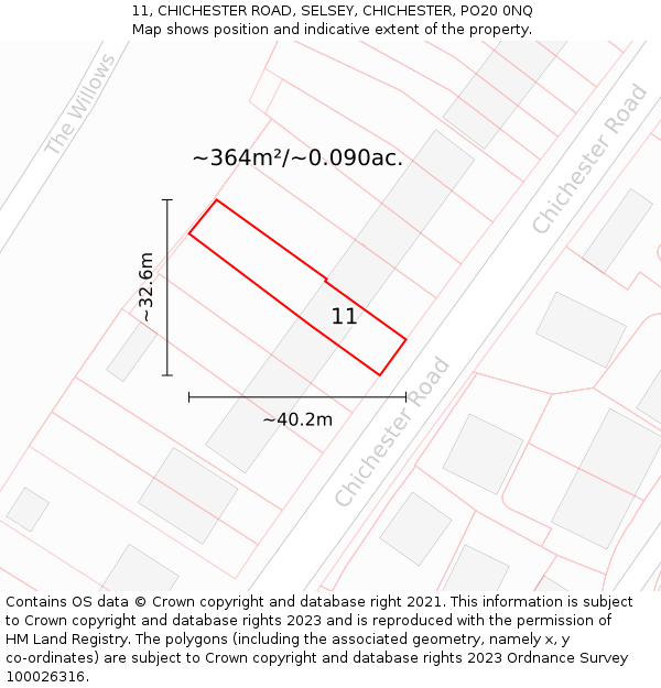 11, CHICHESTER ROAD, SELSEY, CHICHESTER, PO20 0NQ: Plot and title map