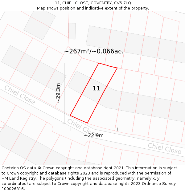 11, CHIEL CLOSE, COVENTRY, CV5 7LQ: Plot and title map