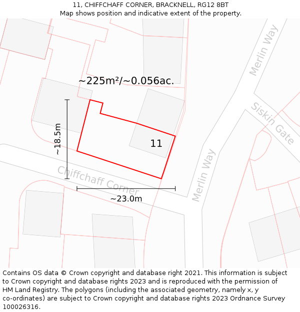 11, CHIFFCHAFF CORNER, BRACKNELL, RG12 8BT: Plot and title map