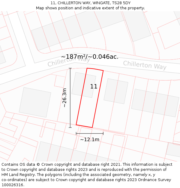 11, CHILLERTON WAY, WINGATE, TS28 5DY: Plot and title map
