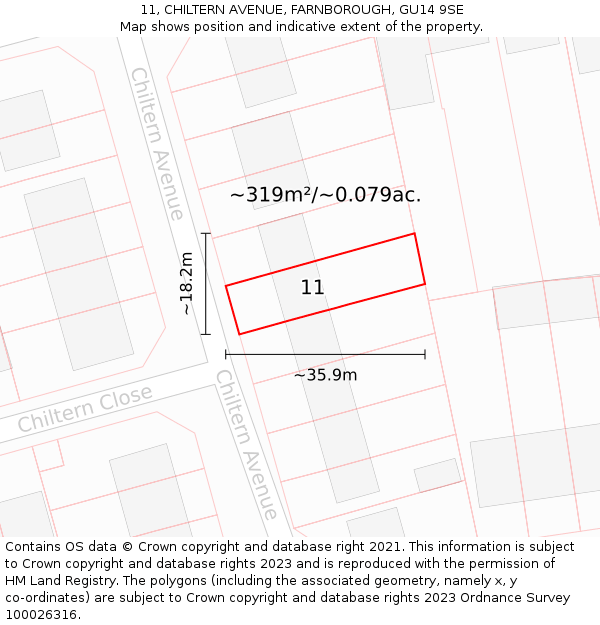 11, CHILTERN AVENUE, FARNBOROUGH, GU14 9SE: Plot and title map