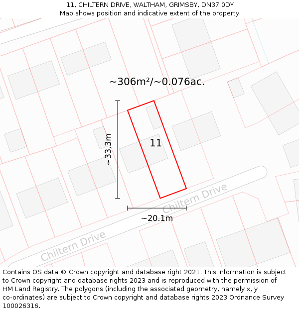 11, CHILTERN DRIVE, WALTHAM, GRIMSBY, DN37 0DY: Plot and title map