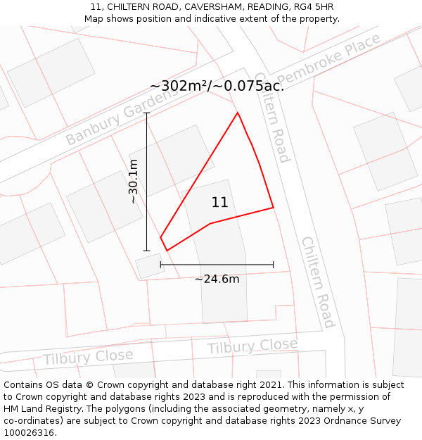 11, CHILTERN ROAD, CAVERSHAM, READING, RG4 5HR: Plot and title map