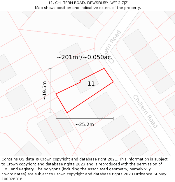 11, CHILTERN ROAD, DEWSBURY, WF12 7JZ: Plot and title map