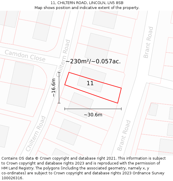 11, CHILTERN ROAD, LINCOLN, LN5 8SB: Plot and title map