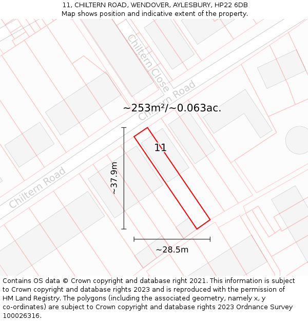 11, CHILTERN ROAD, WENDOVER, AYLESBURY, HP22 6DB: Plot and title map