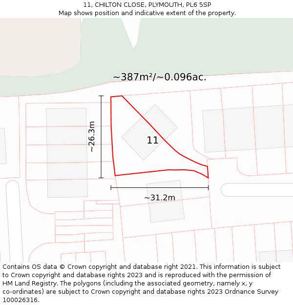 11, CHILTON CLOSE, PLYMOUTH, PL6 5SP: Plot and title map
