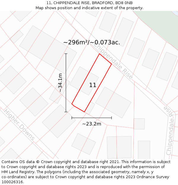 11, CHIPPENDALE RISE, BRADFORD, BD8 0NB: Plot and title map