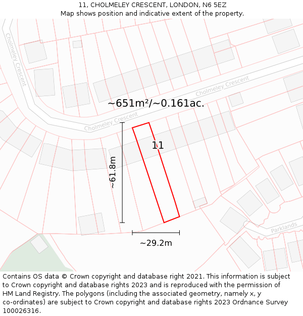 11, CHOLMELEY CRESCENT, LONDON, N6 5EZ: Plot and title map