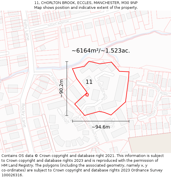 11, CHORLTON BROOK, ECCLES, MANCHESTER, M30 9NP: Plot and title map