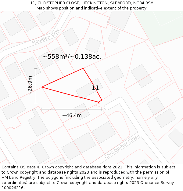 11, CHRISTOPHER CLOSE, HECKINGTON, SLEAFORD, NG34 9SA: Plot and title map