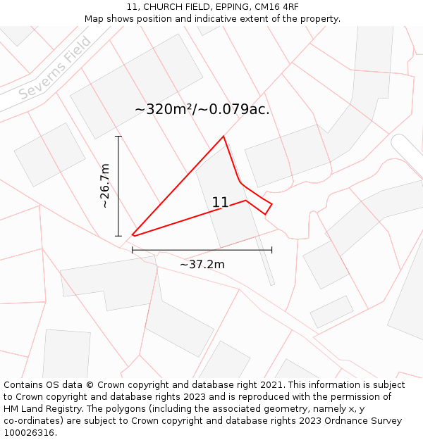11, CHURCH FIELD, EPPING, CM16 4RF: Plot and title map