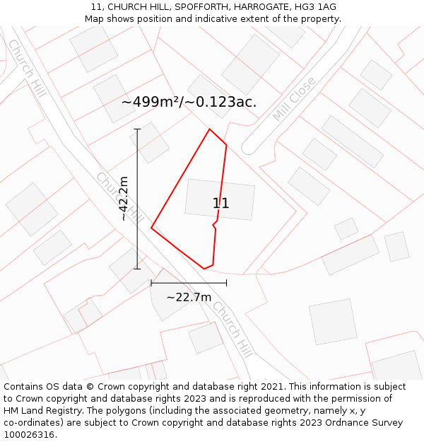 11, CHURCH HILL, SPOFFORTH, HARROGATE, HG3 1AG: Plot and title map