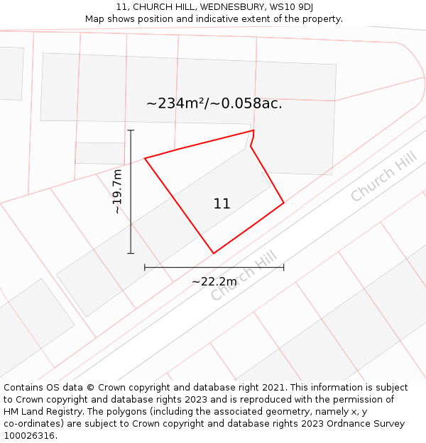11, CHURCH HILL, WEDNESBURY, WS10 9DJ: Plot and title map