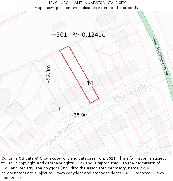11, CHURCH LANE, NUNEATON, CV10 0EX: Plot and title map