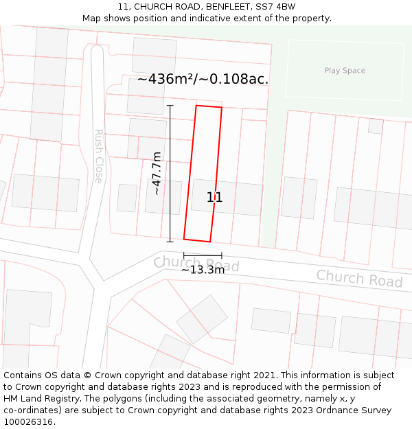 11, CHURCH ROAD, BENFLEET, SS7 4BW: Plot and title map