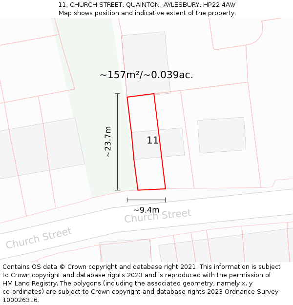 11, CHURCH STREET, QUAINTON, AYLESBURY, HP22 4AW: Plot and title map