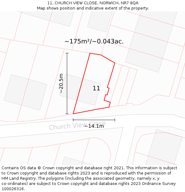 11, CHURCH VIEW CLOSE, NORWICH, NR7 8QA: Plot and title map