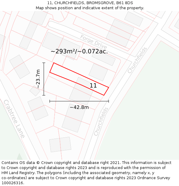 11, CHURCHFIELDS, BROMSGROVE, B61 8DS: Plot and title map