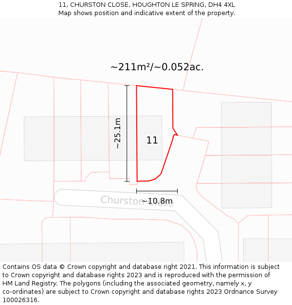 11, CHURSTON CLOSE, HOUGHTON LE SPRING, DH4 4XL: Plot and title map