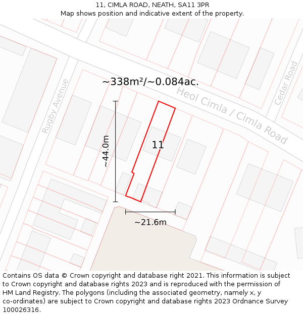 11, CIMLA ROAD, NEATH, SA11 3PR: Plot and title map