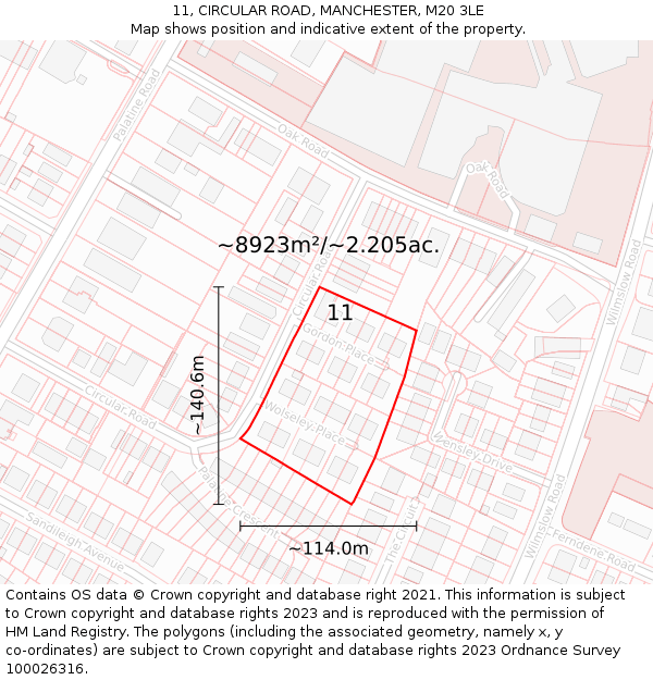 11, CIRCULAR ROAD, MANCHESTER, M20 3LE: Plot and title map