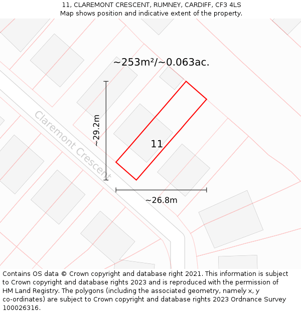 11, CLAREMONT CRESCENT, RUMNEY, CARDIFF, CF3 4LS: Plot and title map