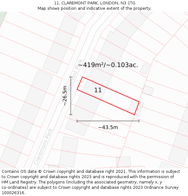 11, CLAREMONT PARK, LONDON, N3 1TG: Plot and title map