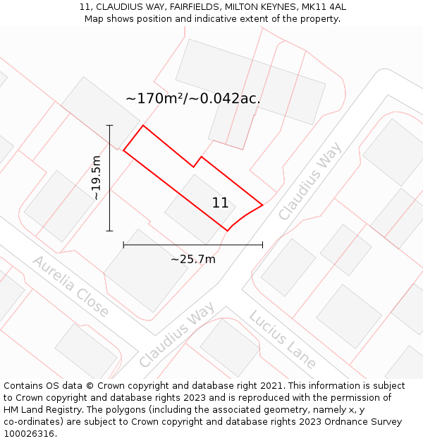 11, CLAUDIUS WAY, FAIRFIELDS, MILTON KEYNES, MK11 4AL: Plot and title map