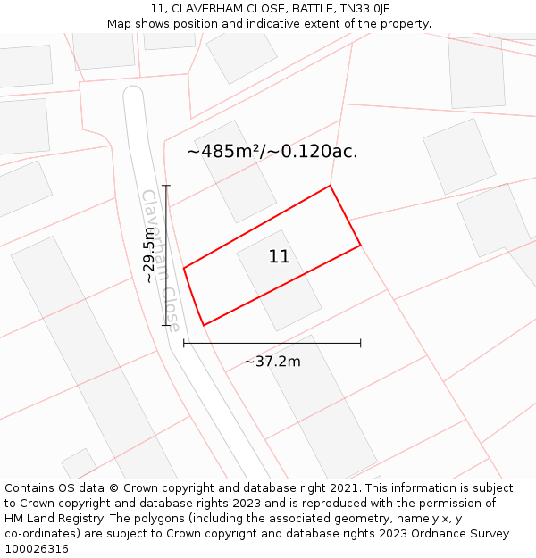 11, CLAVERHAM CLOSE, BATTLE, TN33 0JF: Plot and title map