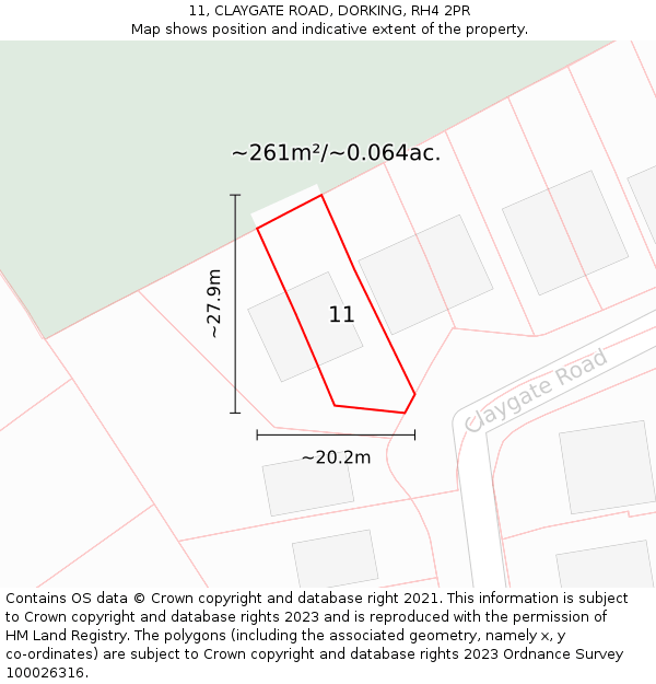 11, CLAYGATE ROAD, DORKING, RH4 2PR: Plot and title map