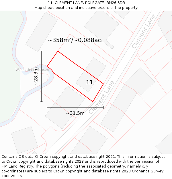 11, CLEMENT LANE, POLEGATE, BN26 5DR: Plot and title map