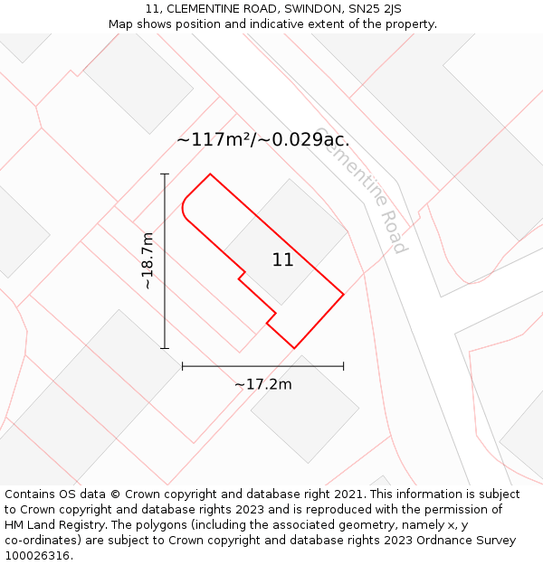 11, CLEMENTINE ROAD, SWINDON, SN25 2JS: Plot and title map