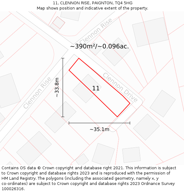 11, CLENNON RISE, PAIGNTON, TQ4 5HG: Plot and title map