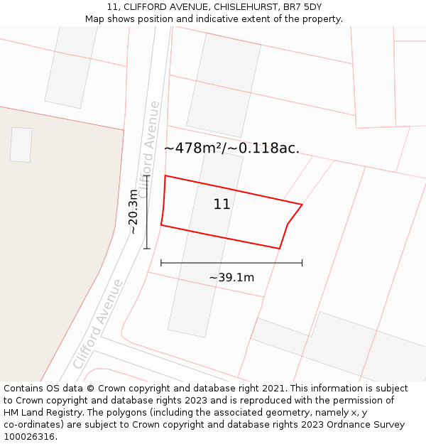 11, CLIFFORD AVENUE, CHISLEHURST, BR7 5DY: Plot and title map