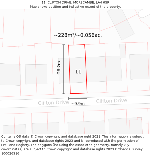 11, CLIFTON DRIVE, MORECAMBE, LA4 6SR: Plot and title map