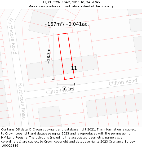 11, CLIFTON ROAD, SIDCUP, DA14 6PY: Plot and title map