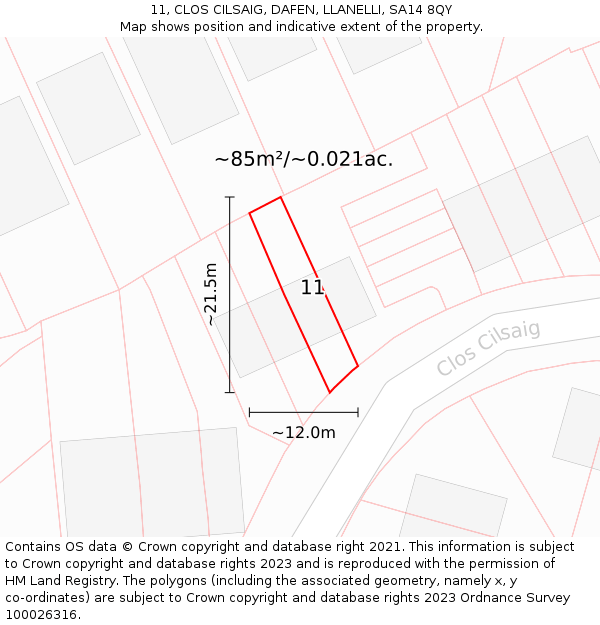 11, CLOS CILSAIG, DAFEN, LLANELLI, SA14 8QY: Plot and title map